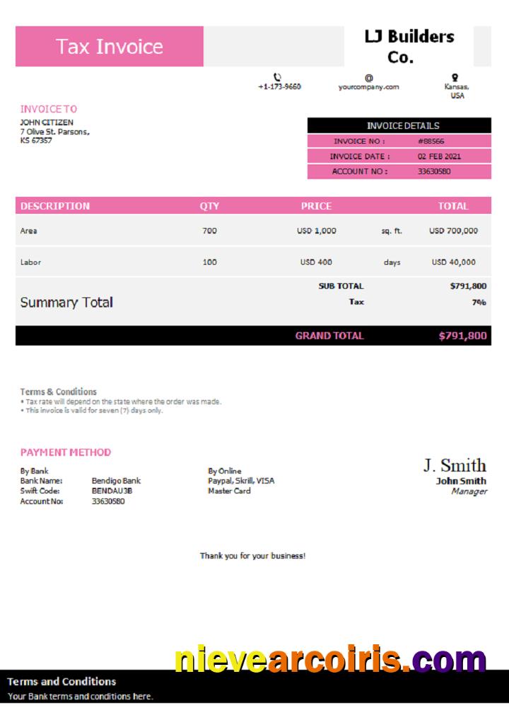 USA LJ Builders Co. invoice